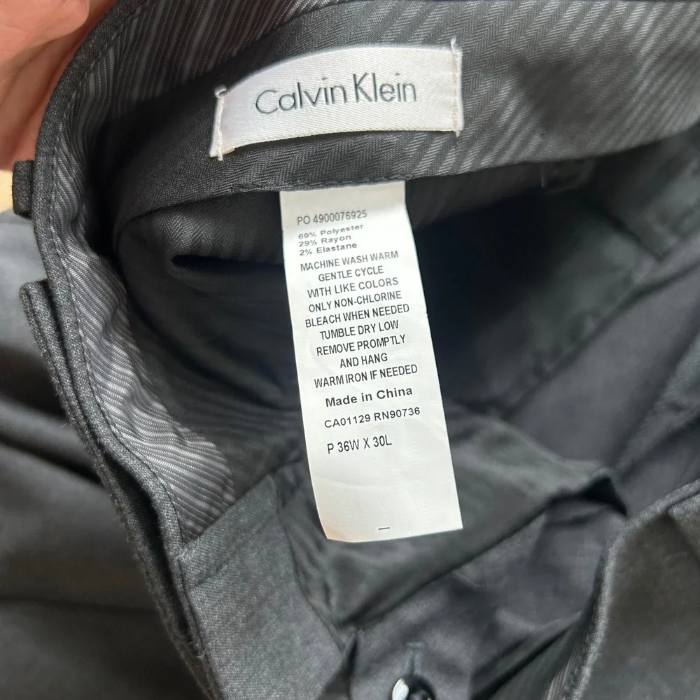 Calvin Klein Mens Charcoal Gray Dress Pants Trousers 36W x 30L Stretch